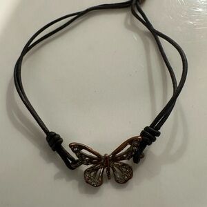 Fossil Black Bracelet with Gold Butterfly Charm